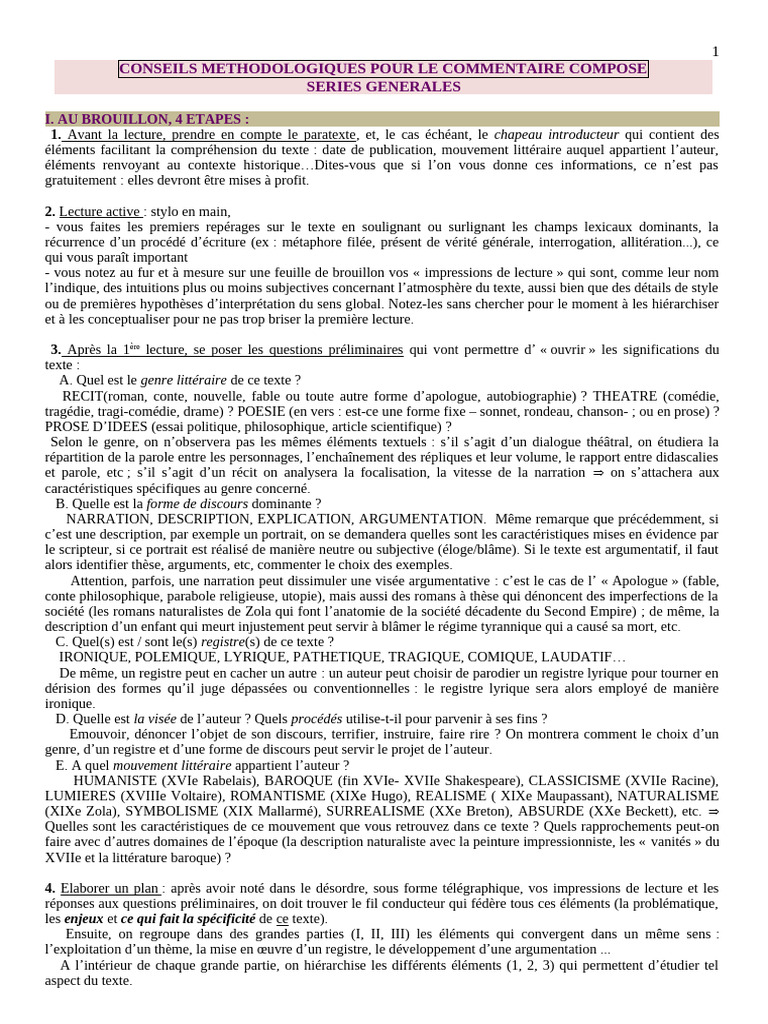 Méthodologie du Commentaire Composé | PDF