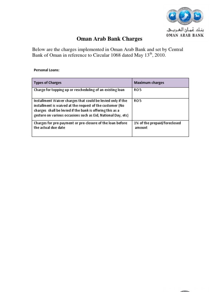 Oman Arab Bank Rates PDF Cheque Banks