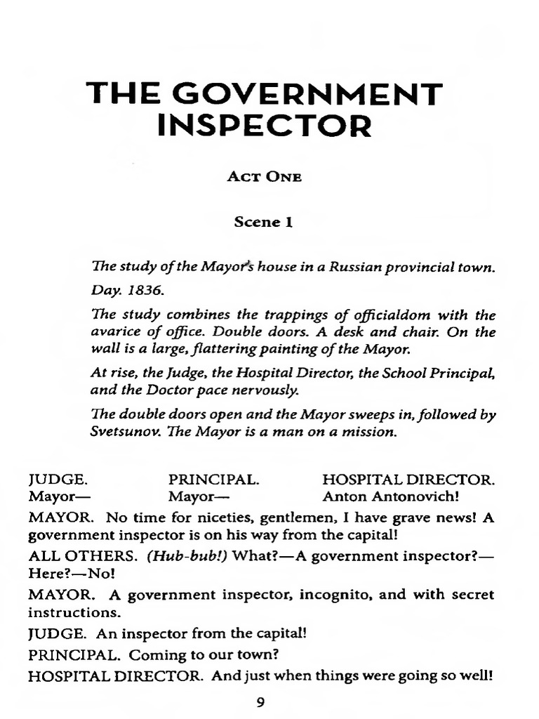 Government Inspector Act One Summary | PDF