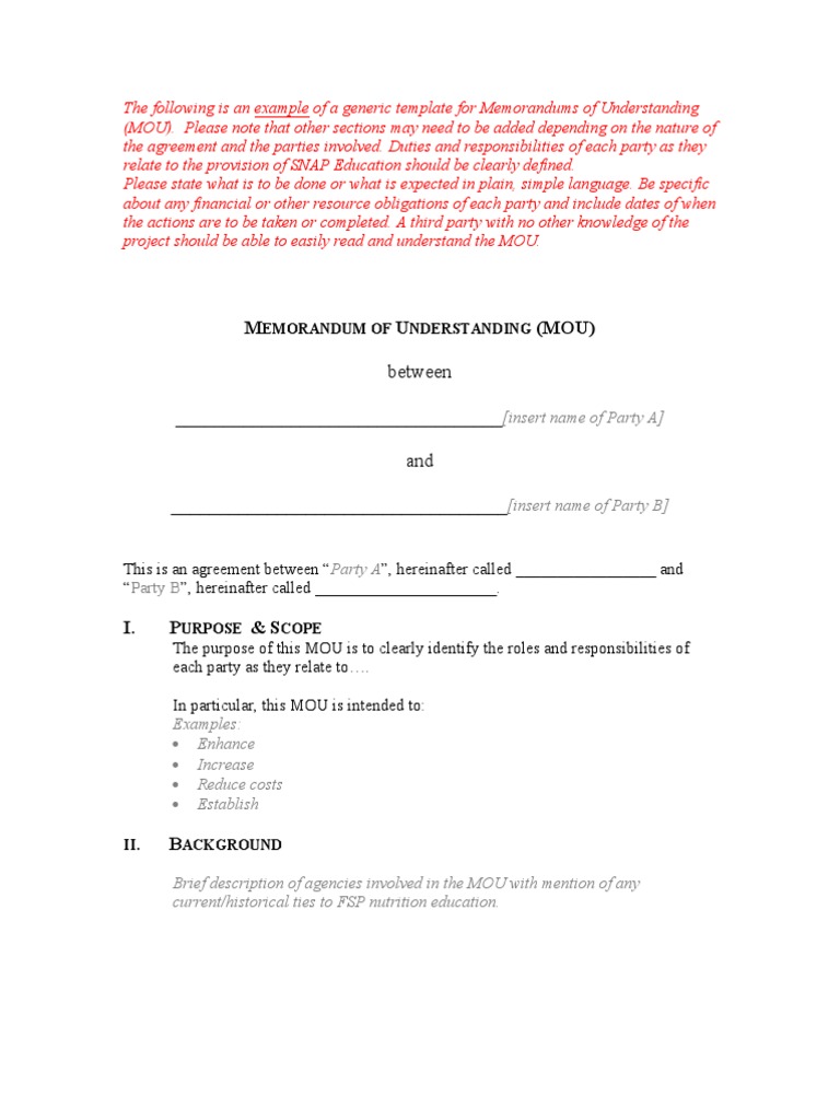 MOU Template for SNAP Education | PDF
