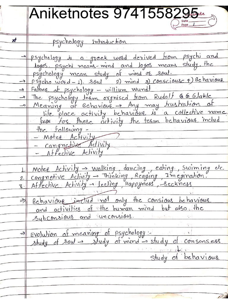Psychology Complete Notes........... Aniketnotes - + | PDF