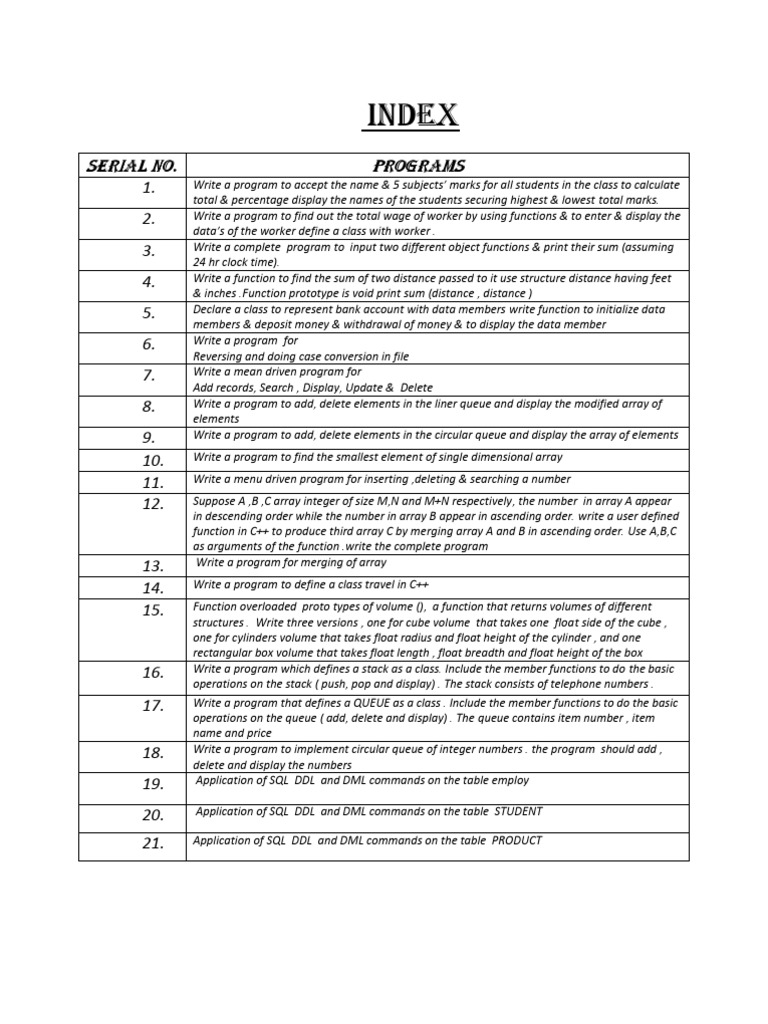 Menu Driven Program for Various C++ Programs Involving Classes