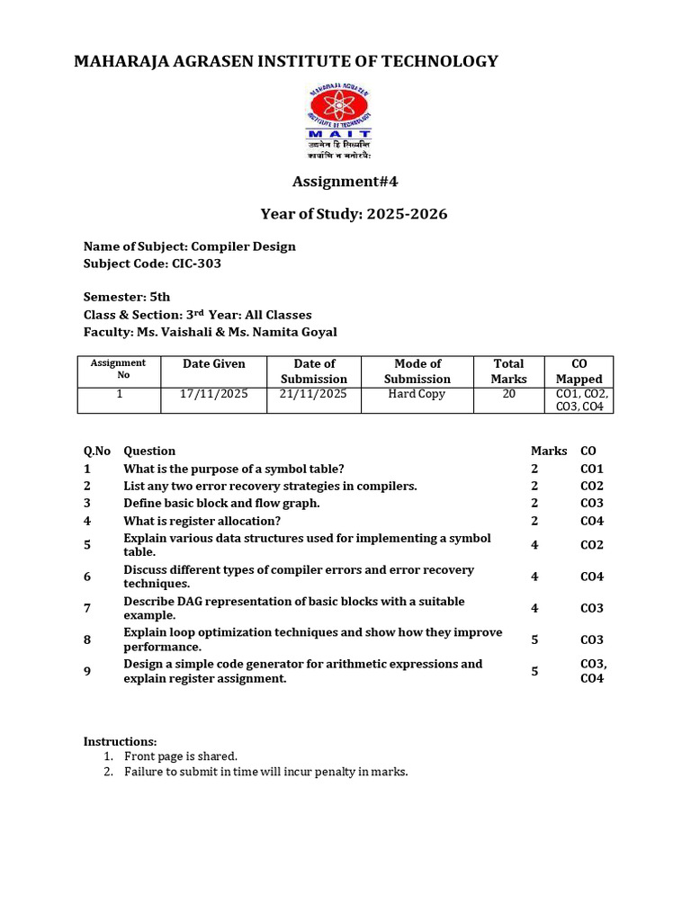 Compiler Design Assignment 4 Overview | PDF | Compiler | Computer ...