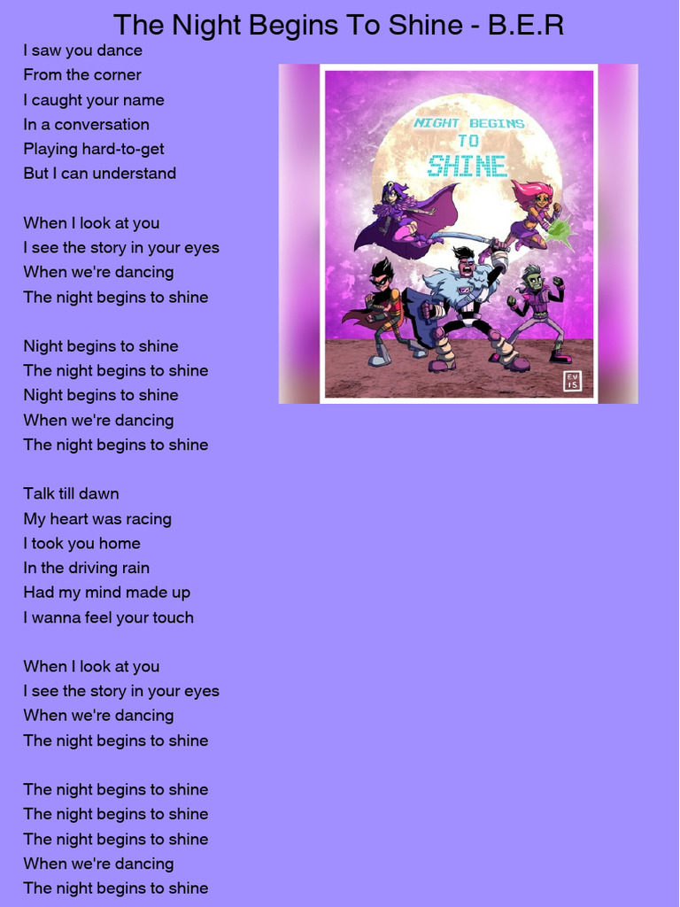 The Night Begins To Shine - B.E.R (Canción para Inglés) - 20250702 ...