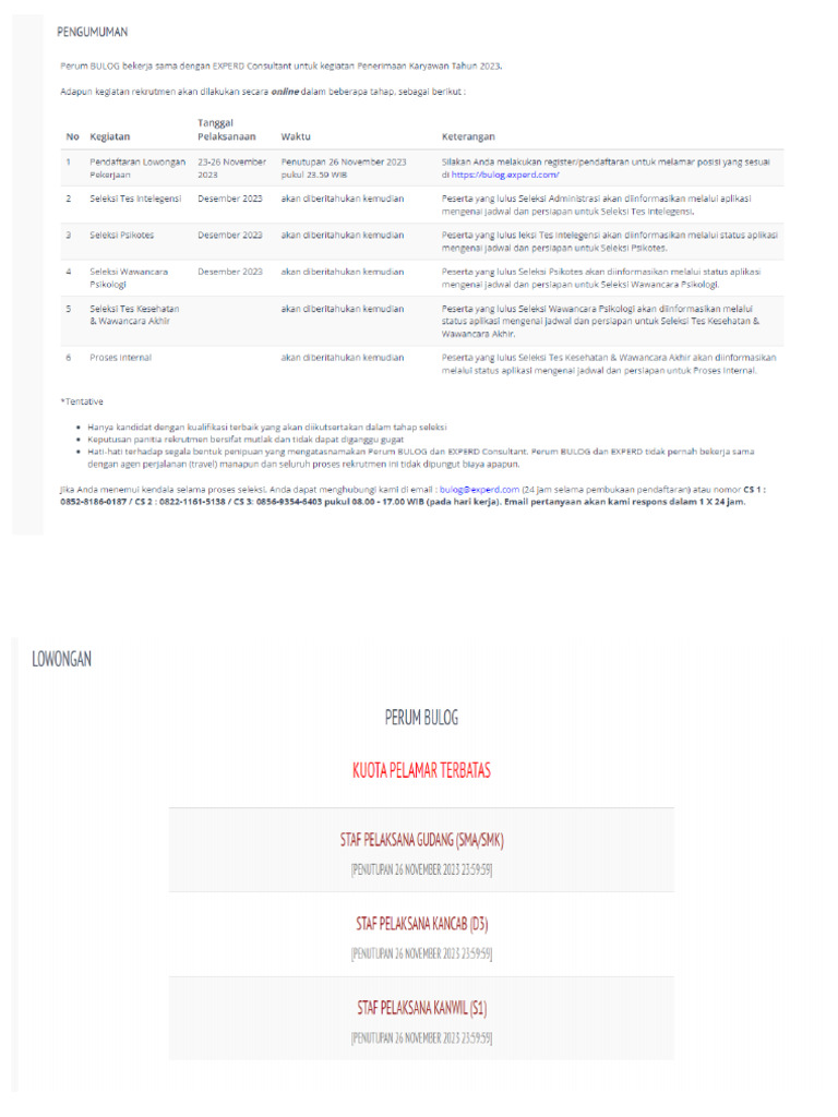 Pengumuman Loker Bulog | PDF
