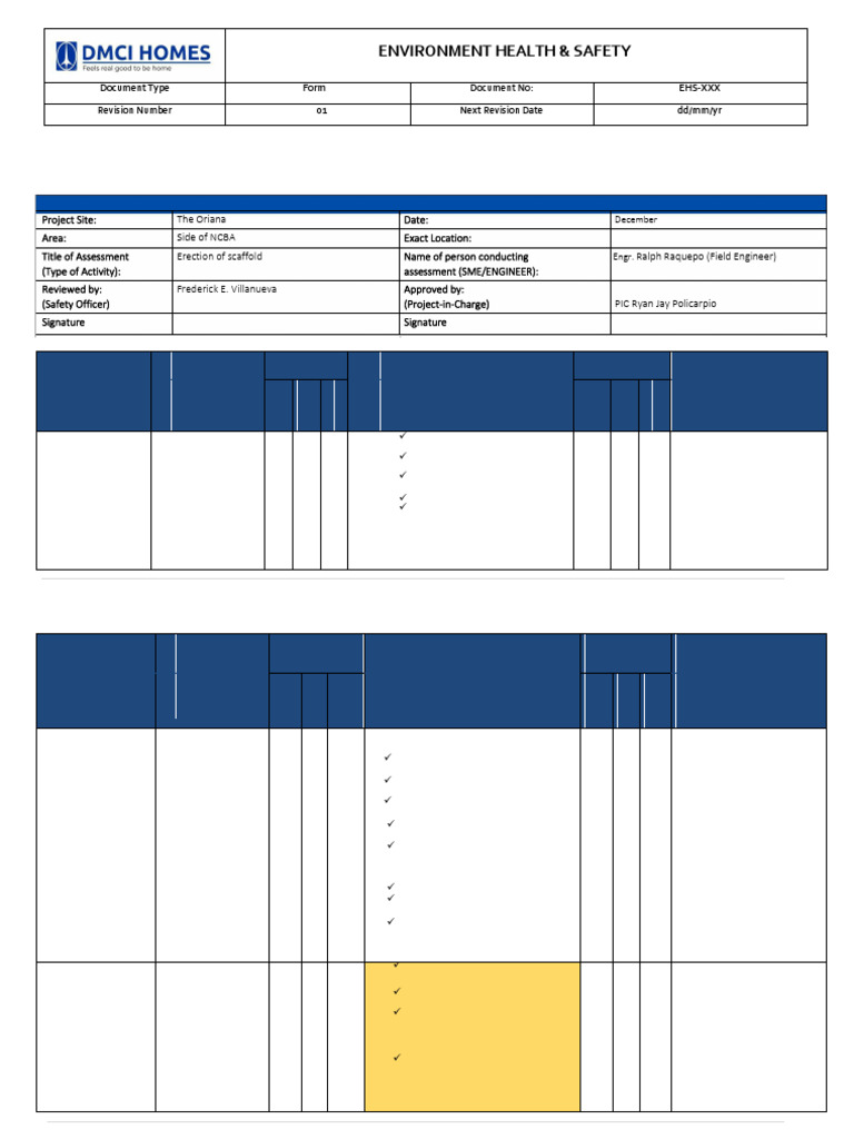 Scaffold Risk Assessment Form | PDF | Risk | Occupational Safety And Health