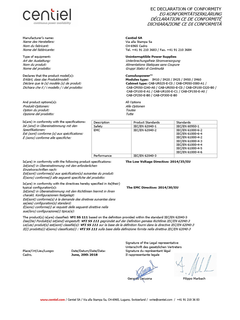 Déclaration CE de conformité Cumuluspower | PDF