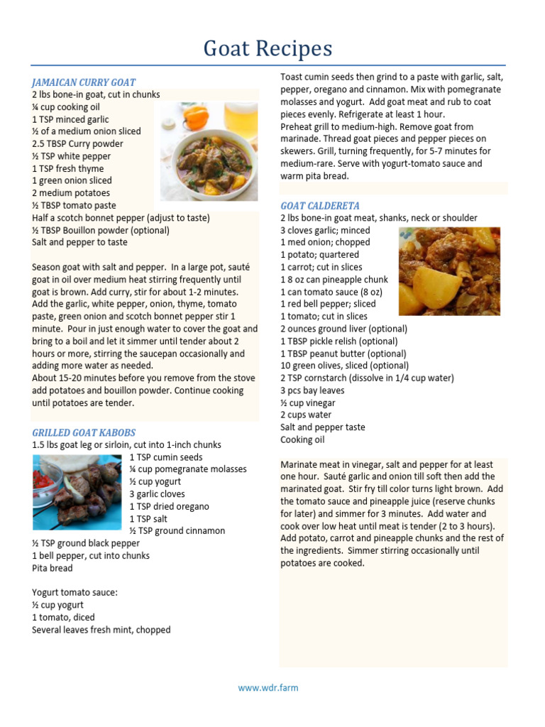 Delicious Goat Meat Recipes Guide | PDF | Kebab | Mustard (Condiment)