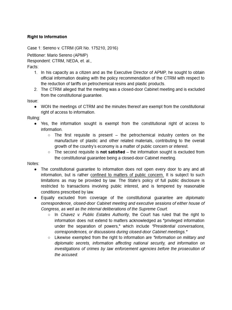 Right to Information Case Summaries | PDF | Justice | Crime & Violence