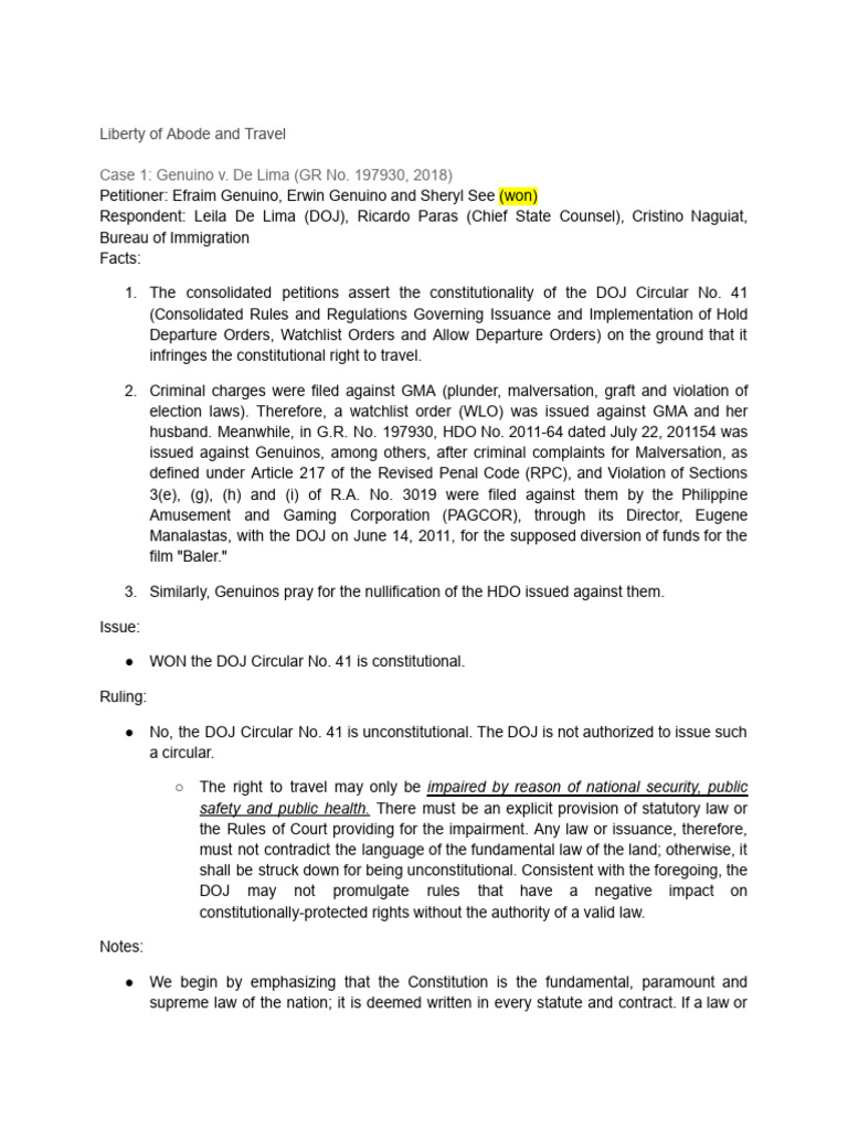 J. Consti 2: Liberty of Abode and Travel | PDF | Freedom Of Movement ...