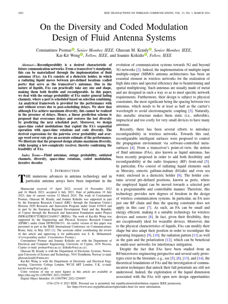 Fluid Antenna Systems: Diversity & Modulation | PDF | Antenna (Radio ...