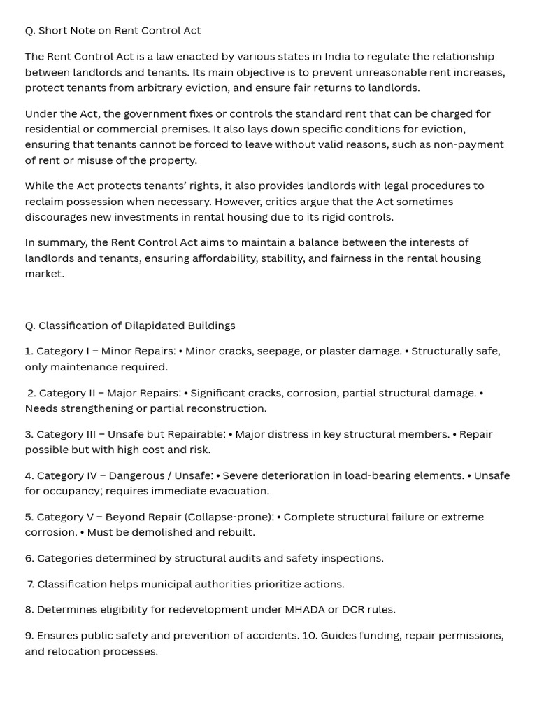 Short Note On Rent Control Act | PDF | Insurance | Depreciation