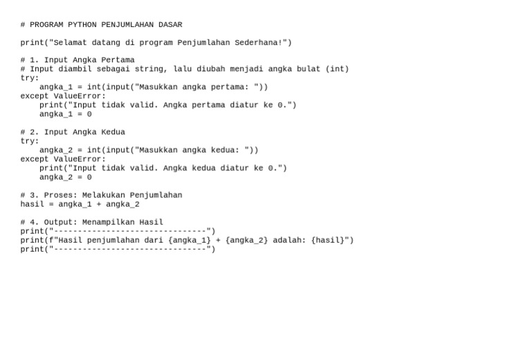 Program Python Penjumlahan Sederhana | PDF