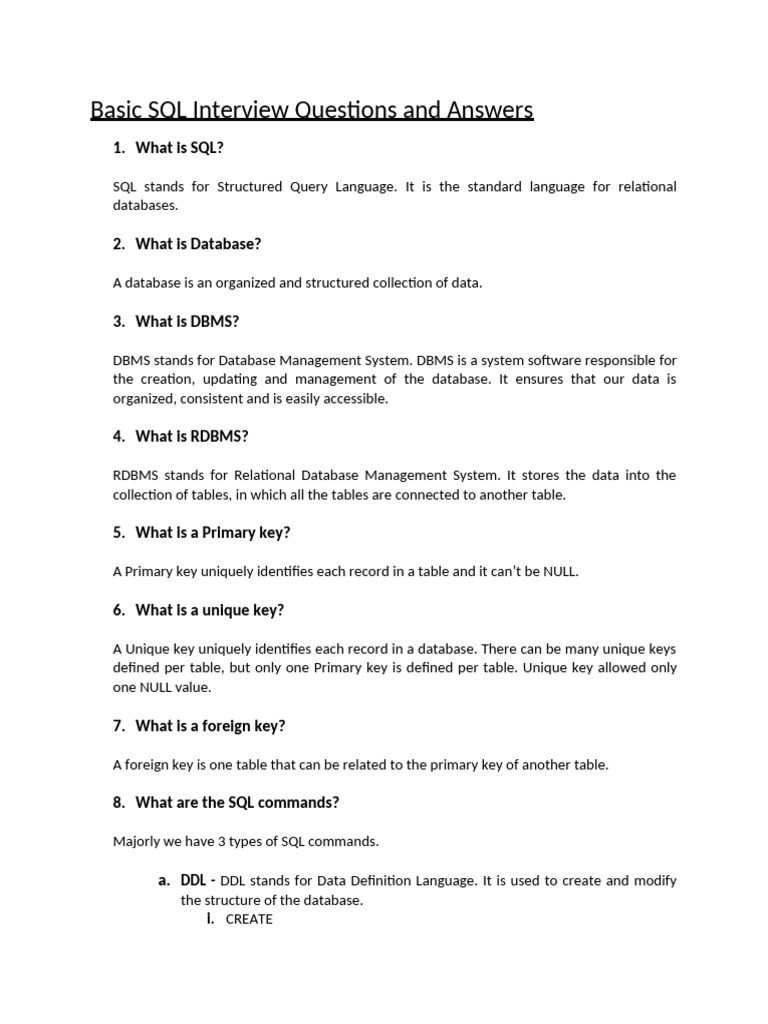 SQL Interview Questions & Answers Guide | PDF | Relational Database ...