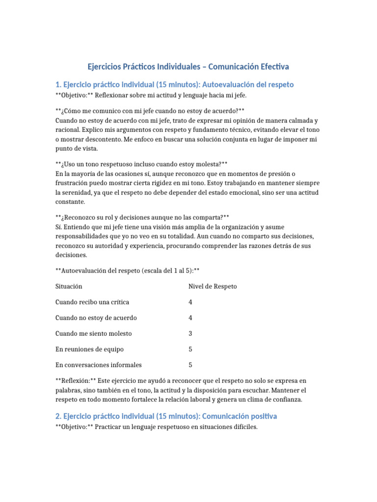 Ejercicios de Comunicación Efectiva | PDF | Experiencia | Cognición