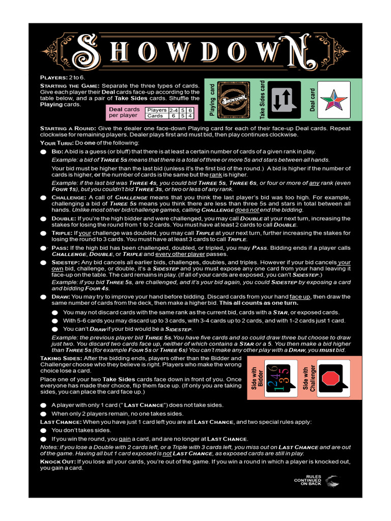 Card Game Rules: Bidding and Showdown | PDF | Trick Taking Card Games ...