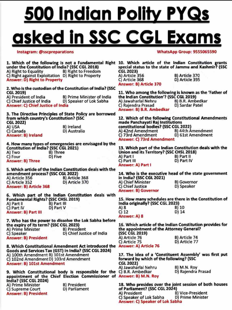 Questions Politics SSC | PDF