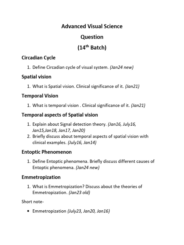 AVS Question | PDF | Visual System | Visual Acuity