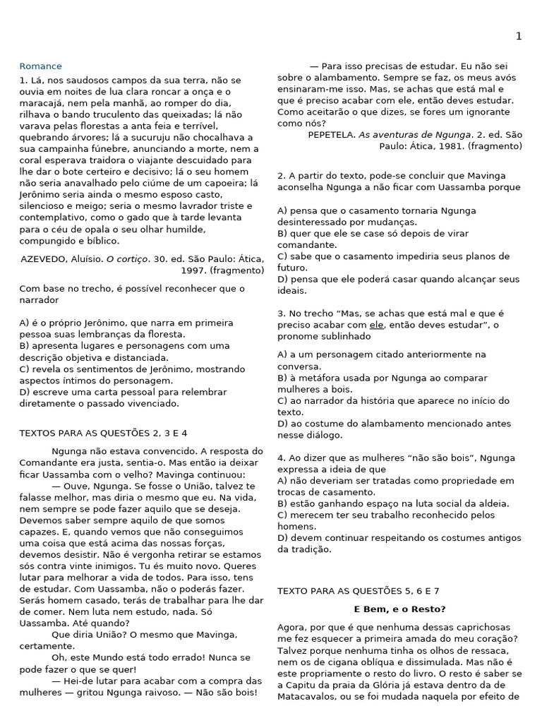 Análise de Personagens em Fragmentos Literários | PDF | Amor | Desperdício