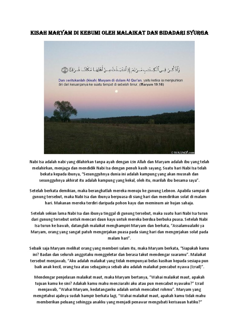 Kisah Maryam Di Kebumi Oleh Malaikat Dan Bidadari Syurga Pdf