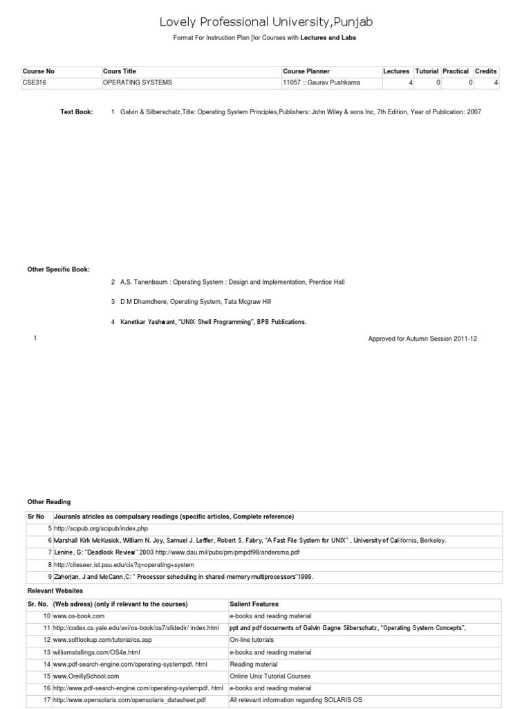 Operating Systems Course Instruction Plan | PDF | Scheduling (Computing ...