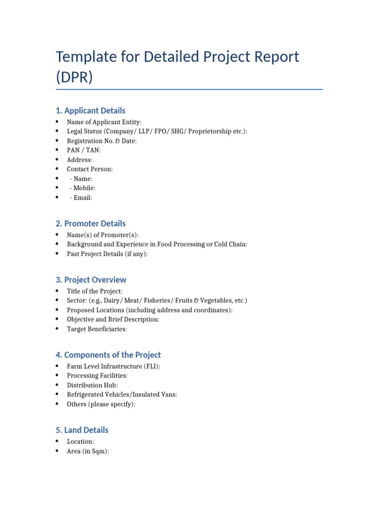 Detailed Project Report Template | PDF