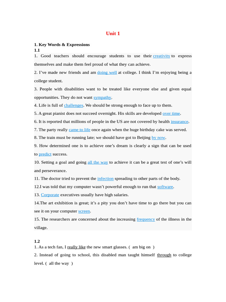 Key Words and Expressions for Students | PDF
