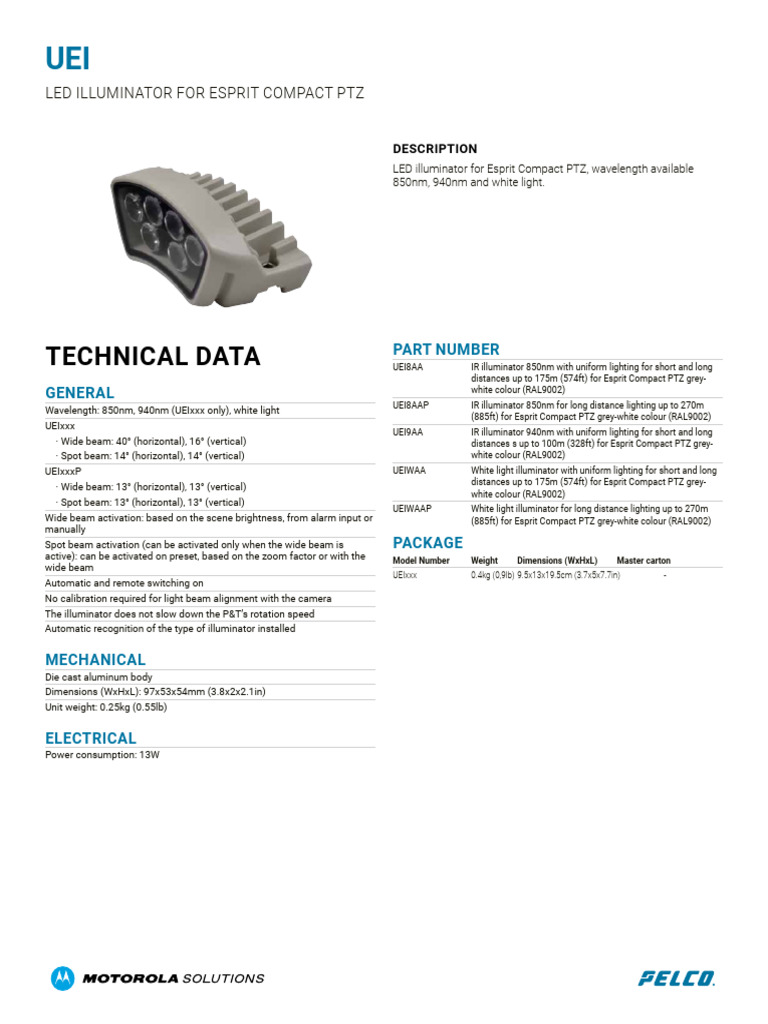 Pelco Uei Led Illuminator for Esprit Compact Ptz Specification Sheet En ...