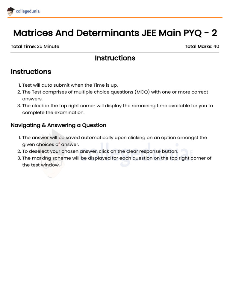 JEE Main PYQ: Matrices & Determinants | PDF | Matrix (Mathematics ...