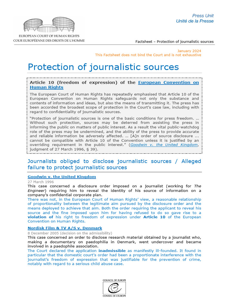 FS Journalistic Sources ENG | PDF | Freedom Of Speech | Search And Seizure