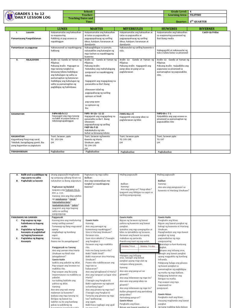 DLL Filipino 4 q3 w4 | PDF