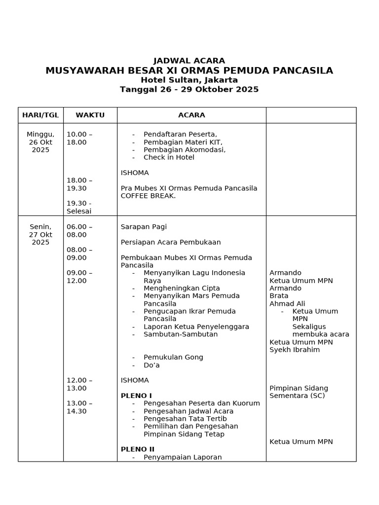 Jadwal Acara MUBES PP (Final) | PDF