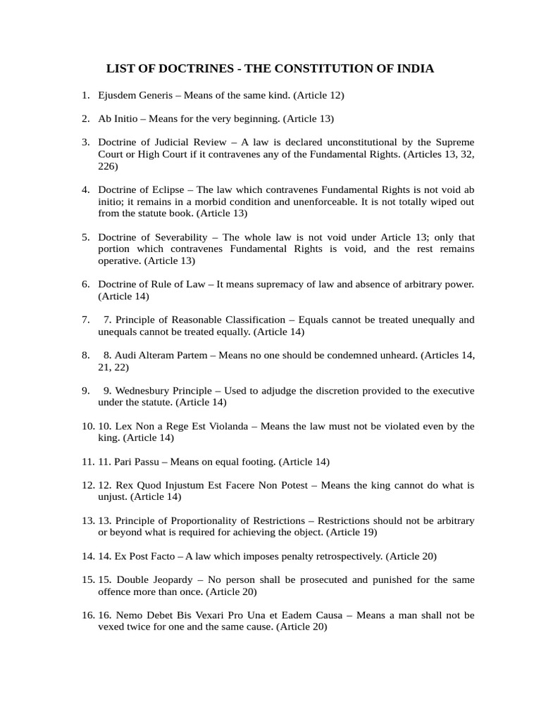 Indian Constitutional Doctrines Explained | PDF | Evidence (Law ...