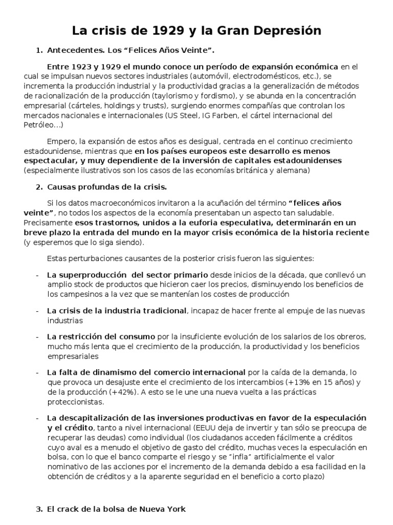 La Gran Depresión de 1929: causas y consecuencias | PDF | Gran ...