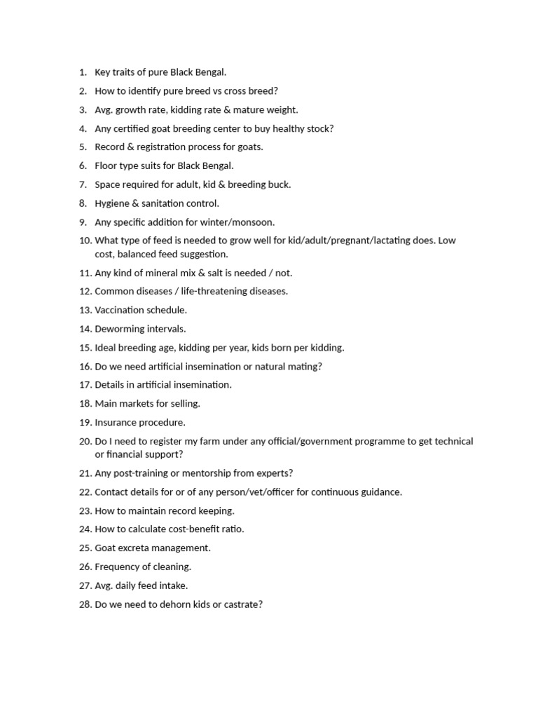 Hand Written Questions Goat Farming | PDF