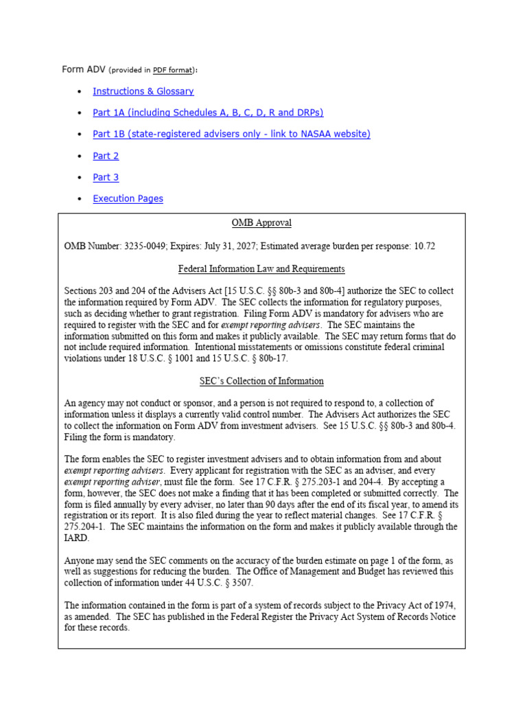 Formadv | PDF | U.S. Securities And Exchange Commission | Office Of ...