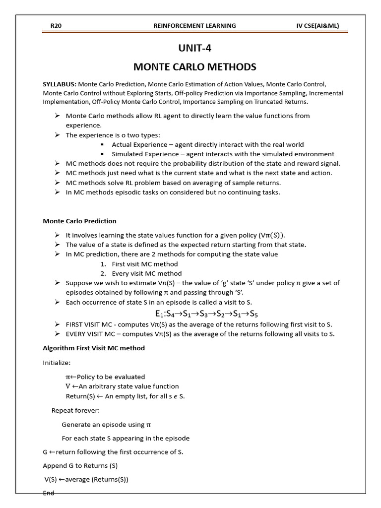 Monte Carlo Methods in Reinforcement Learning | PDF | Machine Learning ...