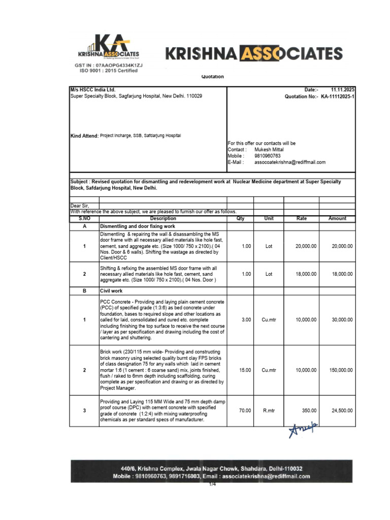 Quotation for Safdarjung Hospital Renovation | PDF | Electrical Wiring ...
