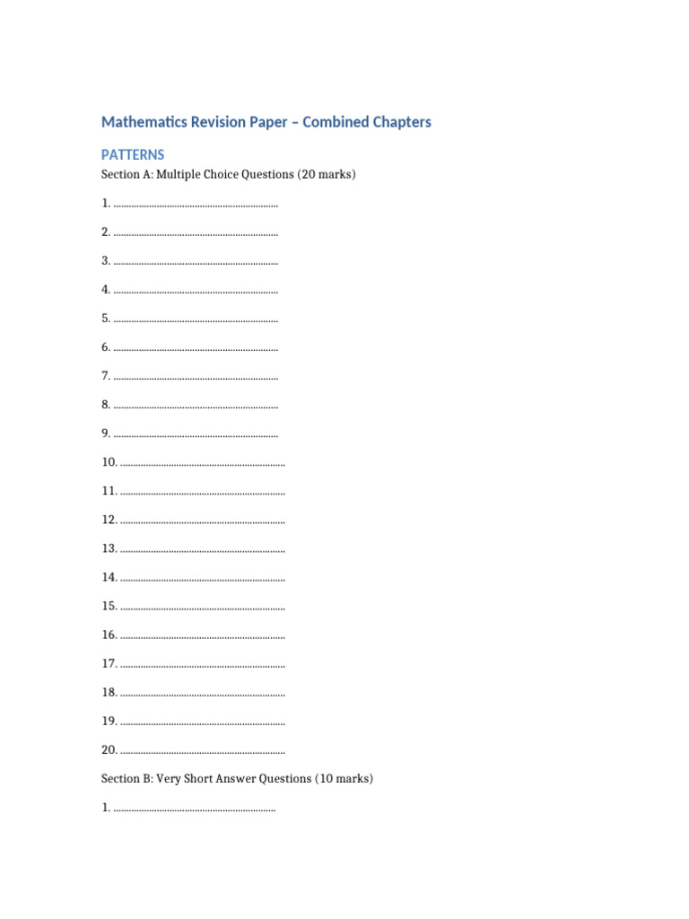 Maths Revision Paper All Chapters | PDF | Chess Theory | Chess