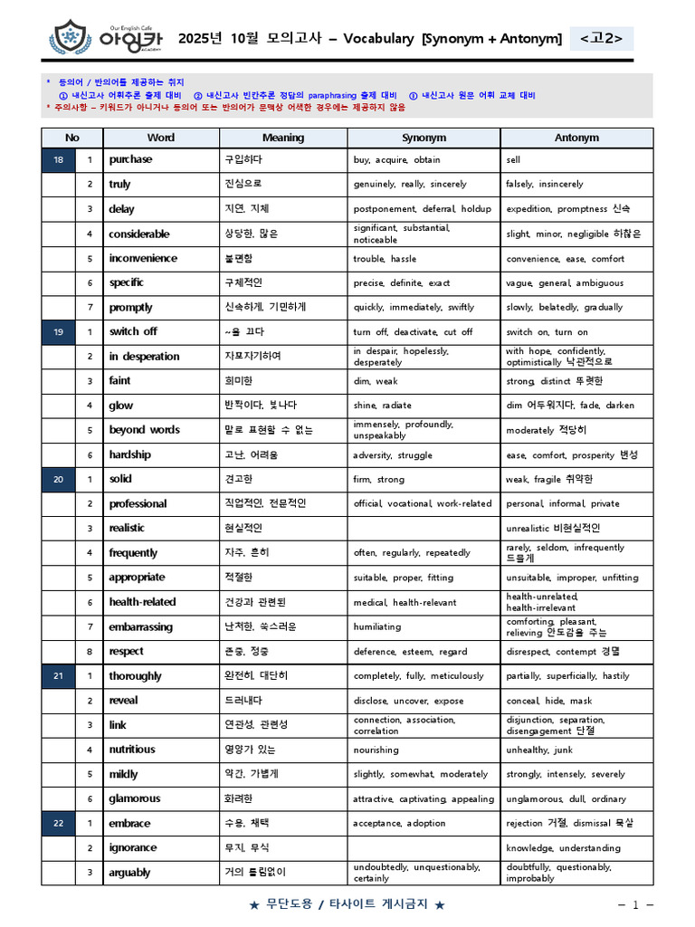 Vocabulary Synonyms and Antonyms Guide | PDF