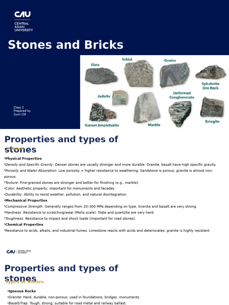 Properties and Uses of Stones and Bricks | PDF | Rock (Geology) | Brick