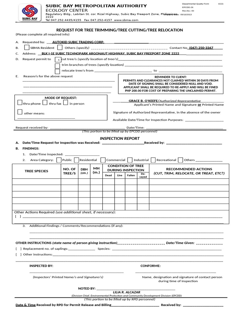 Tree Trimming and Cutting Request Form | PDF