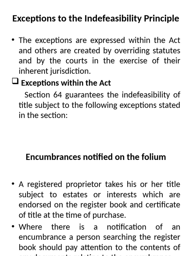 Exceptions to Indefeasibility Principle | PDF | Adverse Possession ...