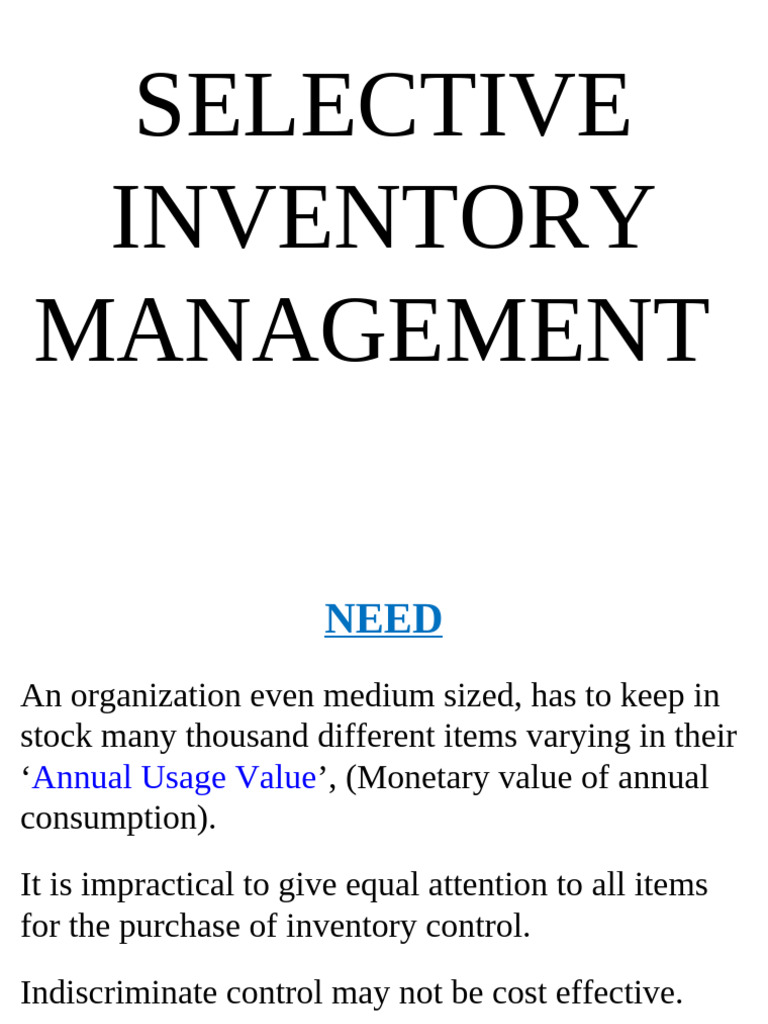 III Selective Inventory Management | PDF | Forecasting | Inventory