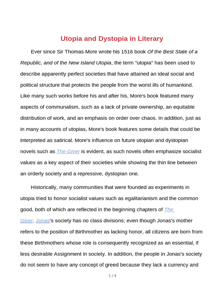 Utopia and Dystopia in Literary | PDF | Utopian And Dystopian Fiction ...