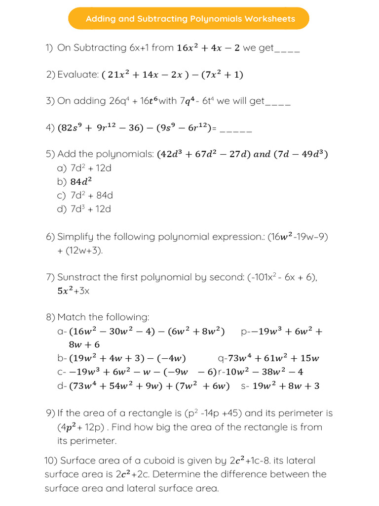 Adding and Subtracting Polynomials Guide | PDF
