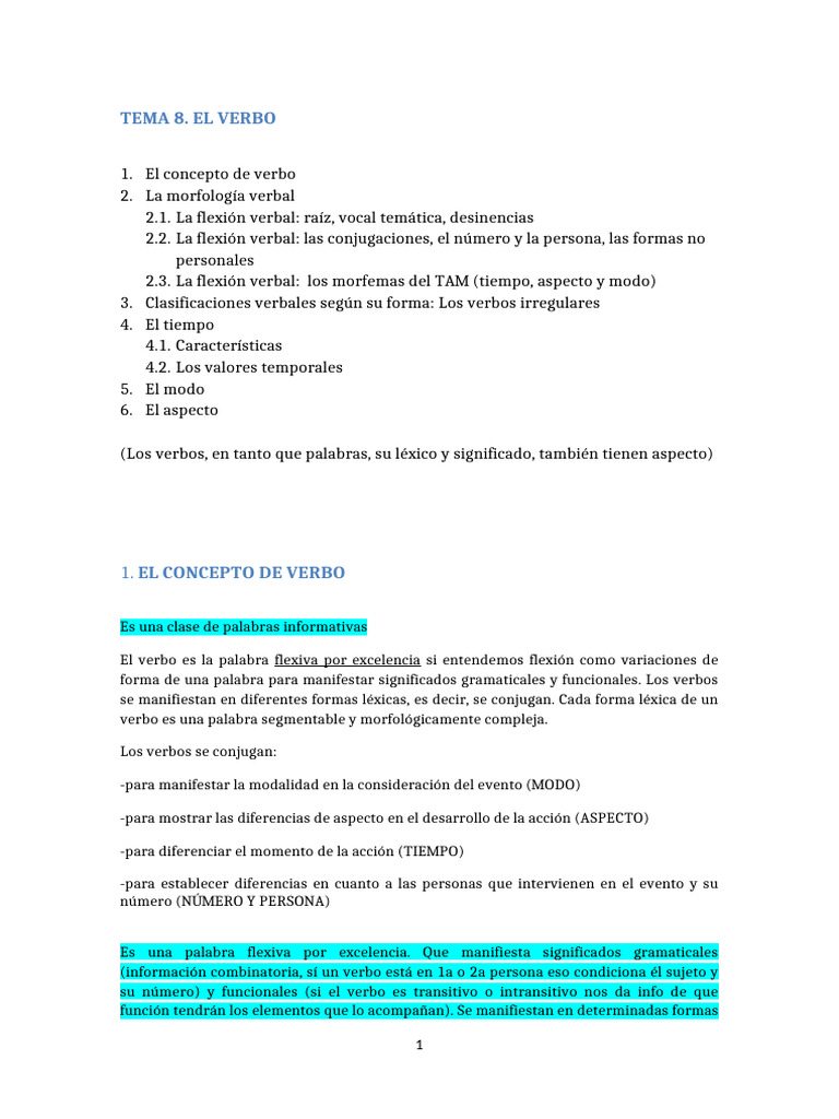 Morfología y Conjugación del Verbo | PDF | Verbo | Conjugación gramatical