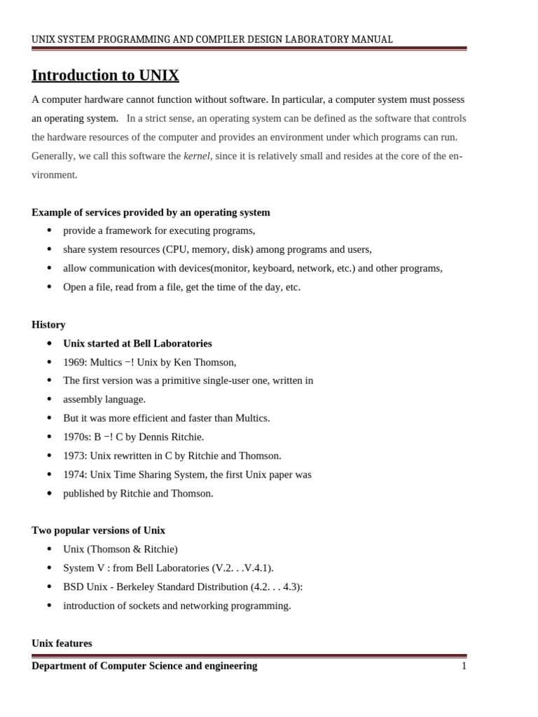UNIX Programming & Compiler Lab Manual | PDF | Operating System | Unix