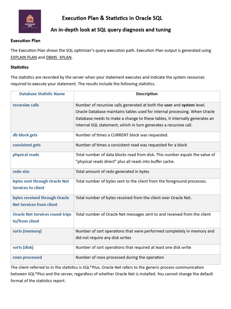 Execution Plan & Statistics | PDF | Database Index | Databases