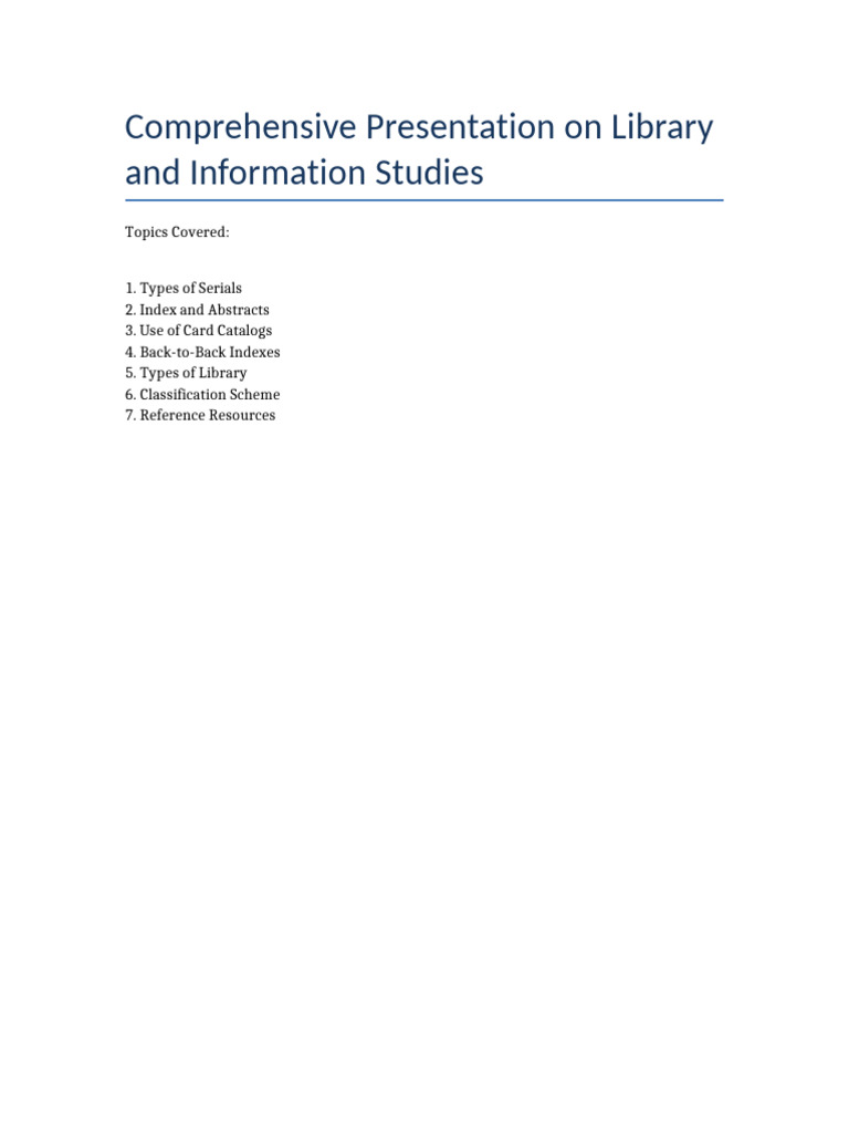 Library and Information Studies Overview | PDF | Libraries | Abstract ...